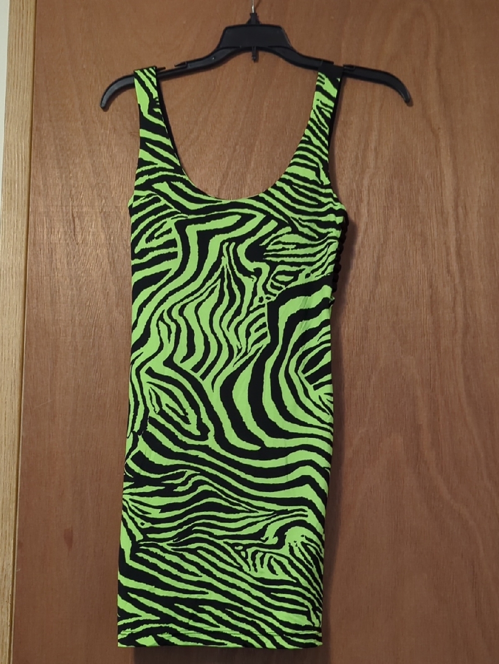 Neon Green Zebra Print Mini Dress - Sleeveless Bodycon